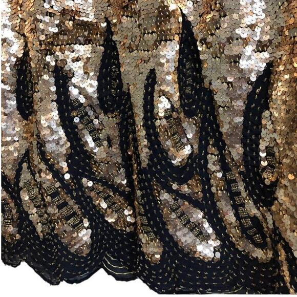 Vintage Black & Gold Sequins Beaded Blouse with scalloped hem size 44 M/L - Picture 4 of 7